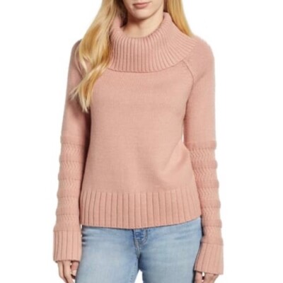 Caslon Cowl Turtleneck Sweater Textured Rib Knit Pink Cedar