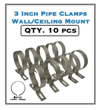 3 in Stainless Steel Pipe Wall/Ceiling Hanger 10 pcs,  Very Heavy Duty CLAMPING