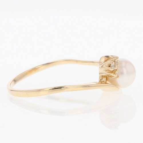 5.97mm Cultured Pearl Solitaire with Diamond Accents Ring 14k Yellow Gold Size 8 - Picture 4 of 6