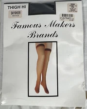 Famous Makers Thigh Hi Daysheer Hose 100% Nylon One Size Black USA Stockings