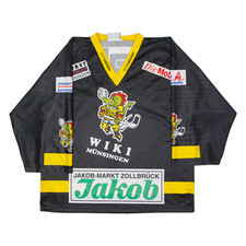 Vintage YVETTE Swiss Eishockey Herren Trikot schwarz 3/4 Arm 90er V-Ausschnitt XL