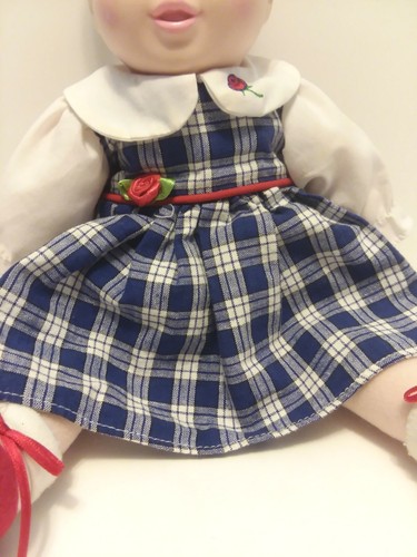 VTG 1996 EDEN PLUSH DOLL VINYL & CLOTH ORIGINAL CLOTHES BLUE PLAID DRESS 15" - Picture 6 of 13