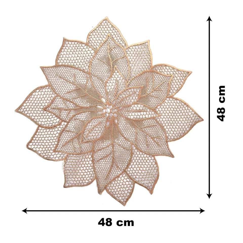Non-Slip Flower Design Soft Leather Table Placemats, Set of 4 Copper - Image 3 of 4