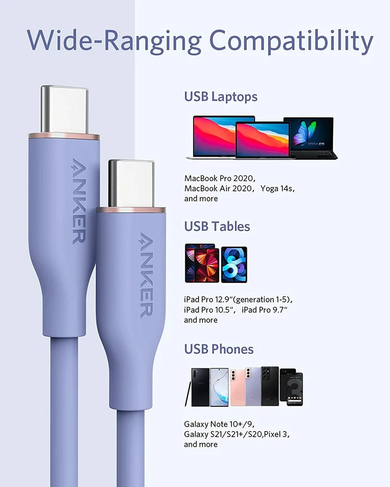 Cable de Carga Anker Powerline III Flow 100W USB C Color Silicona para Galaxy MAC Foto 4 de 4