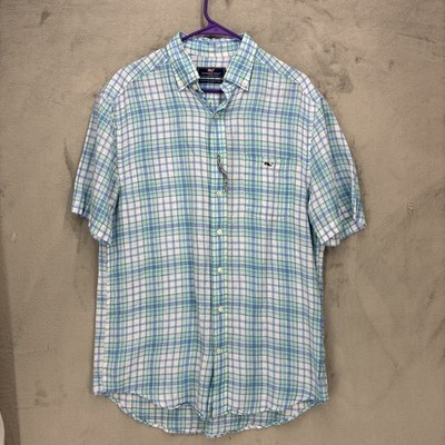 Vineyard Vines Tucker Button Down Shirt Mens medium Plaid 100% Linen