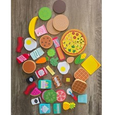 Wooden Play Food Set Pretend Kitchen Toys Pizza Waffles Pantry Items 35 Pieces