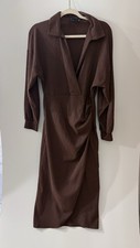 ASOS Size 8 V-Neck Twist Size Long Sleeve Midi Dress in Brown