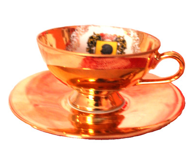 Zech Scherzer Bavaria Porzellan 2tlg Tasse+untertasse  mit Stadt COBURG 24K Gold