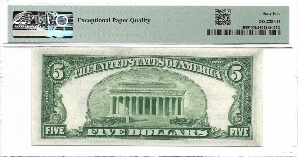 1953 $5 * STAR * ⭐️ SILVER CERTIFICATE. PMG GEM Uncirculated 65 EPQ Banknote. - Image 3 of 3