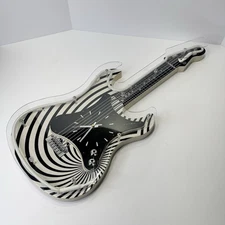 Vintage Stratocaster Guitar SHAPED Neon Wall Clock 29” Long Black & White -Read-