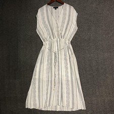 Karen Kane Dress Womens M White Stripe Wrap Midi Boho Lined Pockets USA Beach
