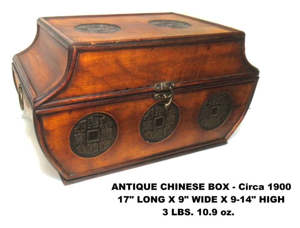 ANTIQUE! c1900 LRG ROSEWOOD STORAGE BOX, METAL HANDLES COINS CLASP HINGES, LINED - Image 3 of 4