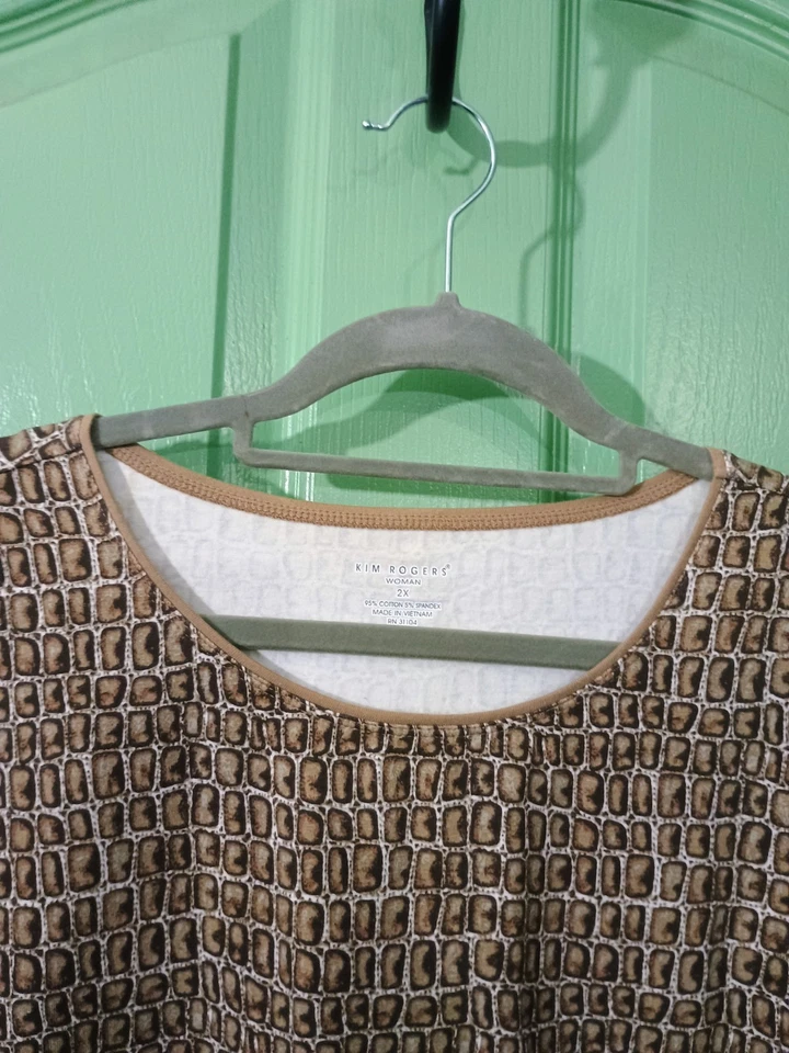 Blusa Top Para Mujer Kim Rodgers Mangas 3/4 Talla 2xl Estampado Marrón Foto 3 de 4