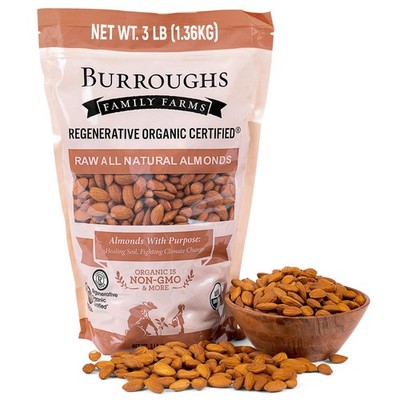Burroughs Family Farms 3 lb USDA Organic Raw Almonds   First Regenerative Org...