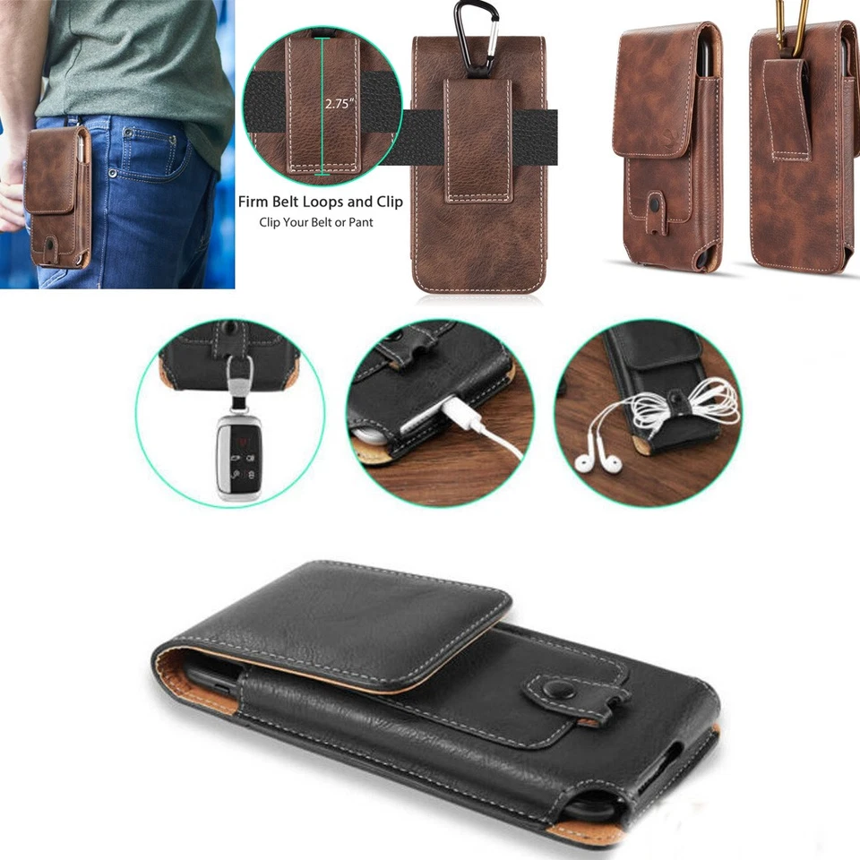 Funda de cuero para teléfono celular con clip para cinturón bolsa con bucle billetera funda porta tarjetas Foto 2 de 4