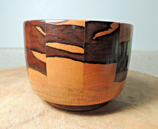 Vintage Hand Crafted Parquetry Wood Bowl Segmented Signed J Pospiech 1983