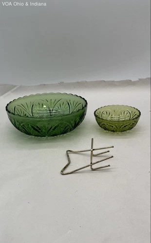 Anchor Hocking Avocado Chip & Dip Set 8" & 4.5" Bowls Bracket Vintage w Box