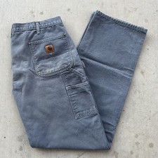 Vintage Carhartt Double Knee Faded Grey Canvas Work Wear Pants Size 38x36