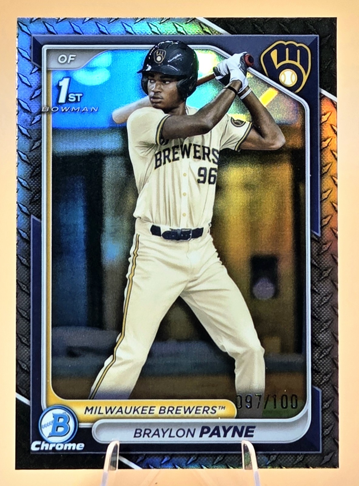 2024 Bowman Chrome STEEL METAL REFRACTOR #97/100 Braylon Payne #BDC-72 ~Brewers~