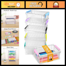Extra Large Pencil Box Set - 6 Pack Clear Plastic Case, Stackable Storage for Ar