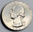 1963-D Washington Quarter - Almost Uncirculated (AU) condition - 90% Silver