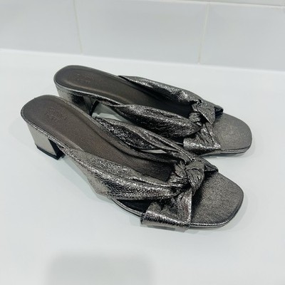 Joanna Hope Damenschuhe Größe 7 silberfarbene Absätze offene Zehenpartie Slipper
