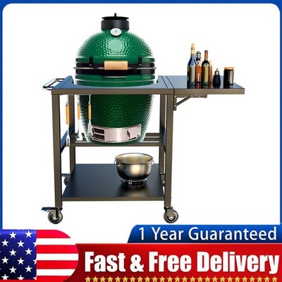 Table Cart for Large Big Green Egg with Side Table & Shelf, Heavy Duty Outdoor