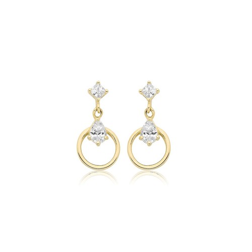 Boucles D'oreilles En Or Jaune 9 Carats - Style Créole Rectangle Avec Motif Rond - Malte - Neuf Avec étiquettes