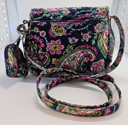 Vera Bradley Colorido Clásico Cachemira Hombro Bandolera Cartera Botones Azul Marino Rosa - Imagen 4 de 11