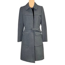 Vintage Prada Wool Coat Women SZ 8/44 Gray Belted Italian Luxury Rare Elevated