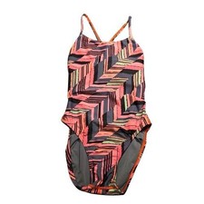 Speedo Womens One Piece Swimsuit Size 6/32 Power Flex Chevron Coral Pink Green