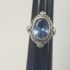 Faceted Oval Blue Sterling Silver Ring, Size 7.25