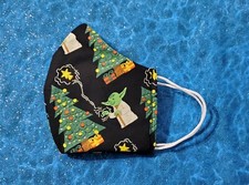 Washable Handmade Fabric Face Mask filter pocket STAR WARS YODA CHRISTMAS TREE