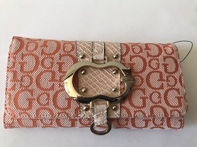 WOMEN'S GUESS ORANGE/FAUX CROC CORINNE SLG SNAP CLUTCH WALLET/CHECKBOOK NWT  - Main Image