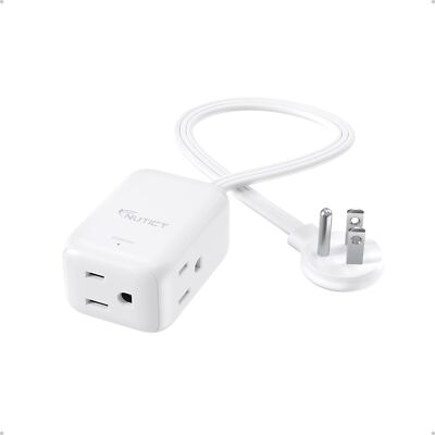 Short Flat Extension Cord 3ft Indoor 3 Prong Cord Extension with 900J Surge P...