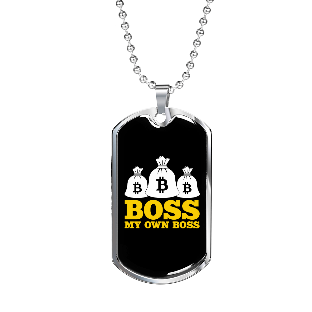 Boss My Own Boss Crypto Necklace Stainless Steel or 18k Gold Dog Tag 24