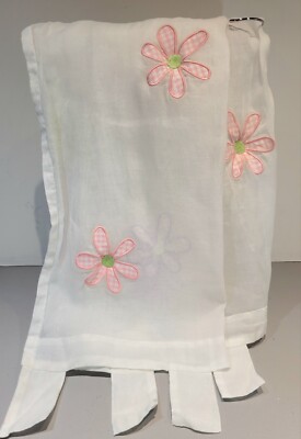 Pottery Barn Kids Gingham Daisy Tab Top Window Sheer Curtain Drape