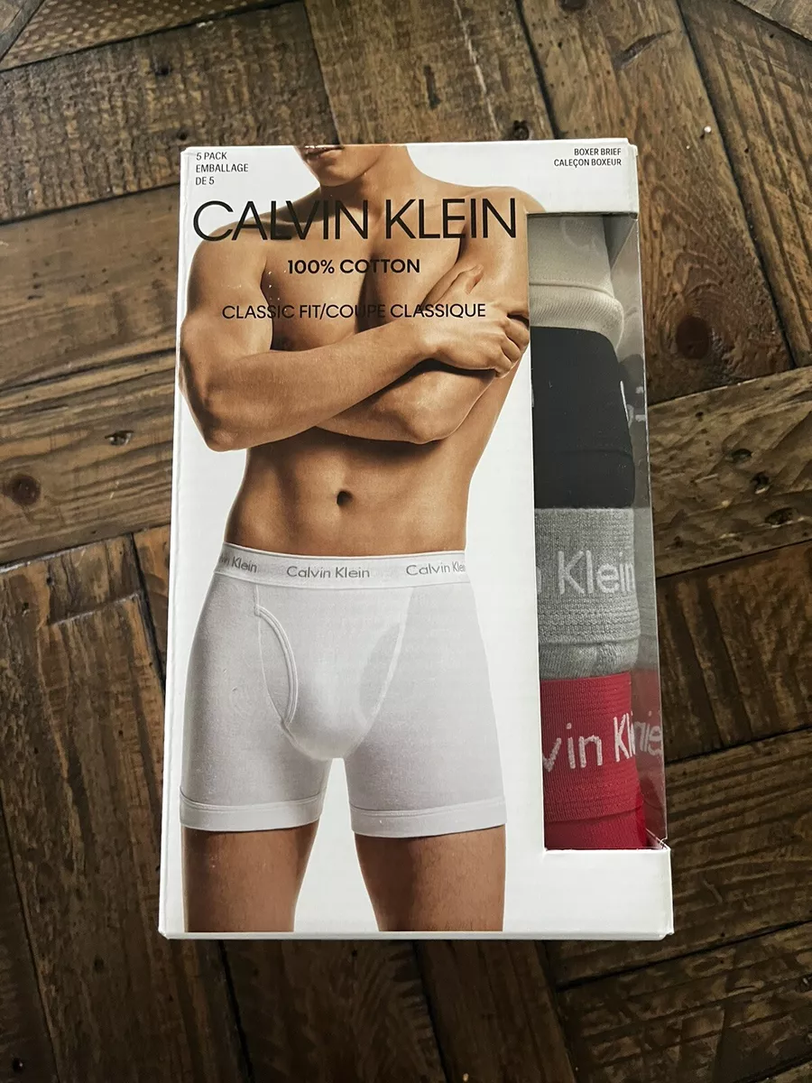 Calvin Klein Men's Underwear 5-Pack Classic Fit Cotton Boxer Briefs, Multi,  L