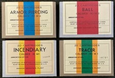 DENVER ORD CAL. .30  WWII NEW REPLICA 20 ROUND AMMO BOXES - 4 LABEL DISPLAY SET