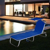 Sonnenliege Gartenliege Strandliege Blau Sonnendach Beweglich Relaxliege L 197Cm