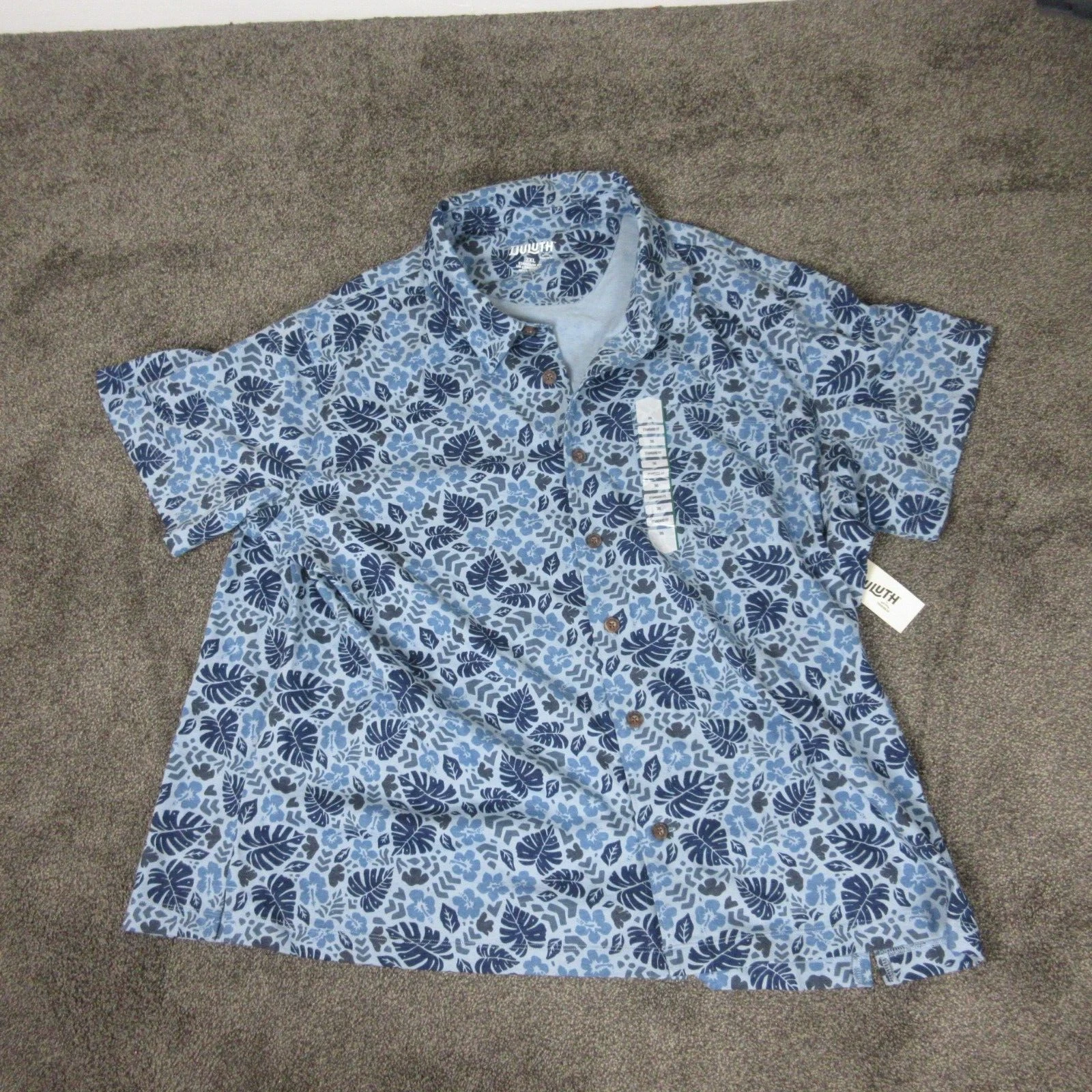 Duluth Trading Shirt Mens 3XL Blue Hawaiian All Over Print New