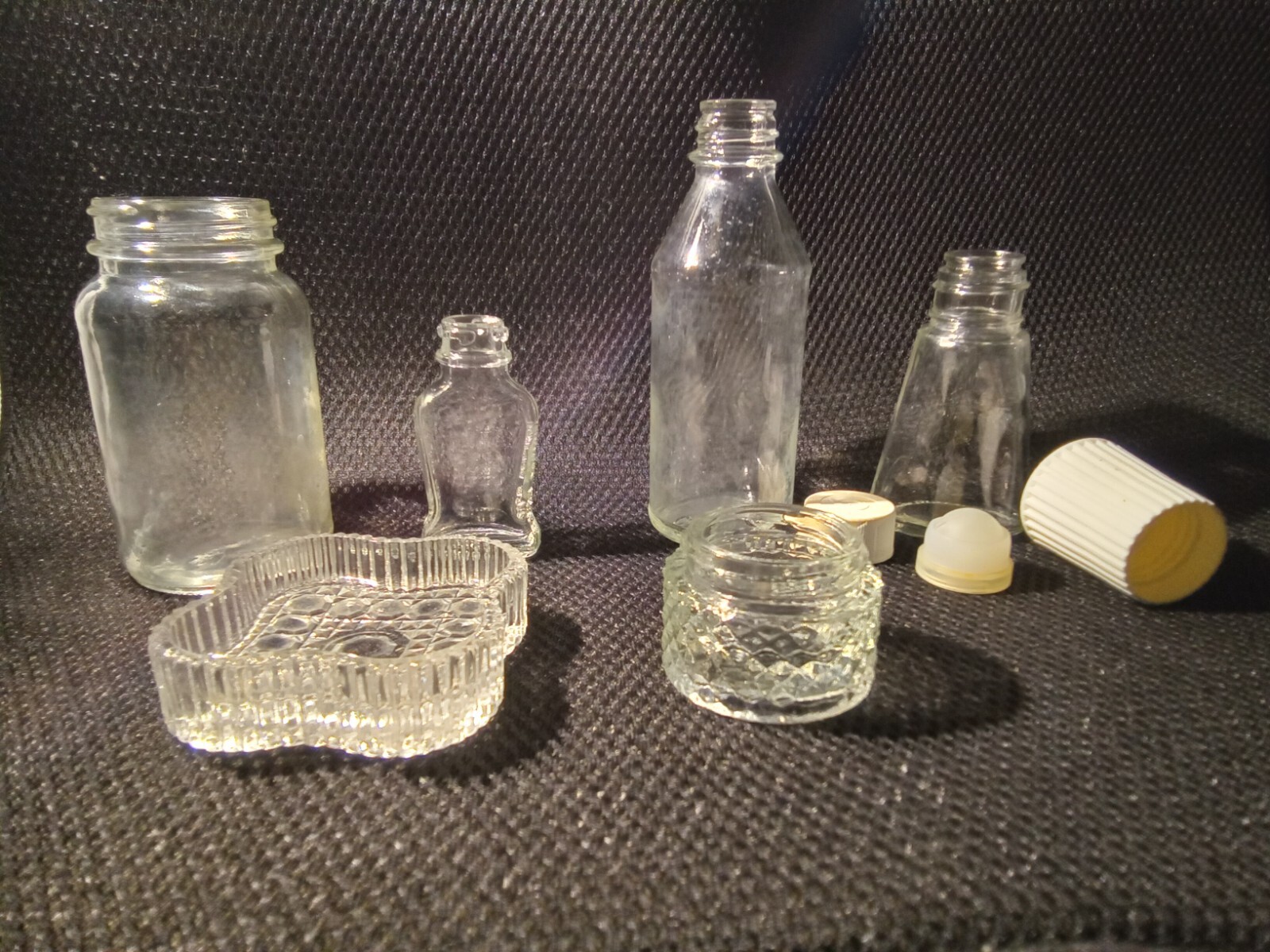 Vintage Glass Bottles, Vials, Small, Lot Of 6, Clear Glass