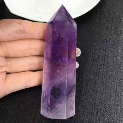 60-70mm Natural Amethyst Quartz Crystal Point Wand Gemstone Pillar Obelisk Decor