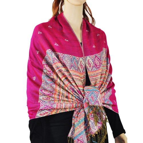 Rainbow Colorful Pashmina Scarf Soft Thick Wrap with Bee Pattern for Travel - Picture 2 of 16