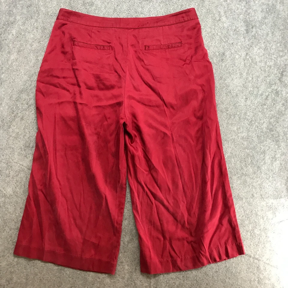 Pantalones Merona Mujer Talla 14 Rojo Corto Capri Pierna Ancha Plisado Frontal Mezcla Lyocell Foto 2 de 4