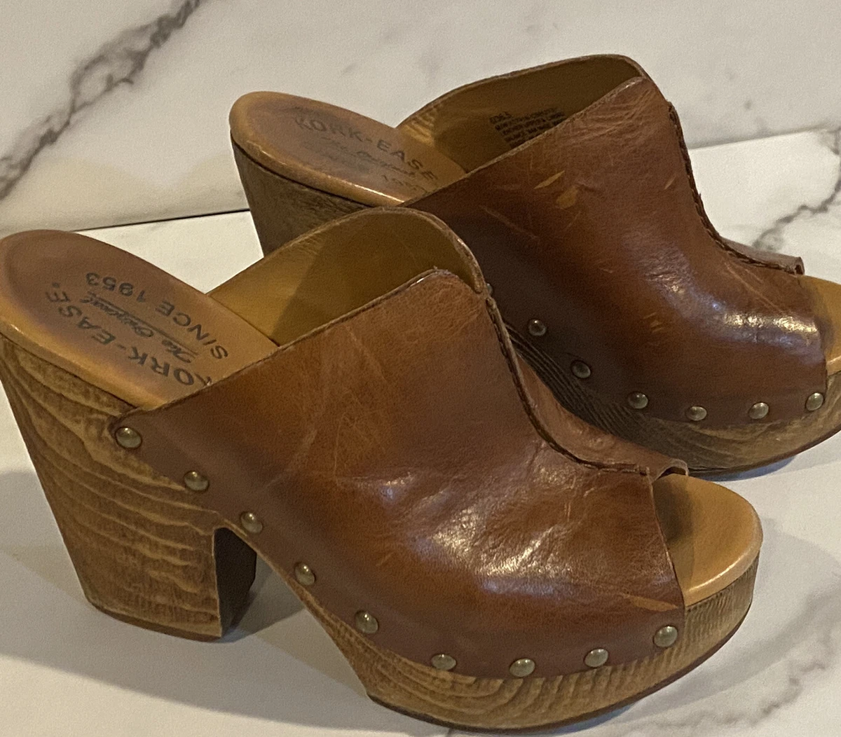 Kork Ease Clog Size 6 Brown Women Danika Wood Stud Mule Sandal