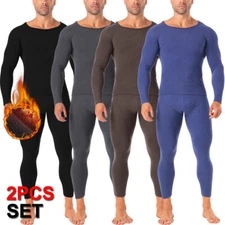 Mens Ski Warm Ultra-Soft Fleece Lined Thermal Top Bottom Long John Underwear Set