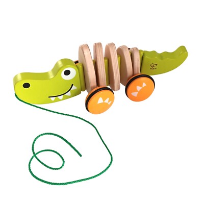 Hape Walk Along Crocodile Alligator Wooden Pull & Push Toy For Toddler Green Toy