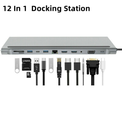 For MacBook 12 In 1 Type-C Laptop Docking Station USB 3.0 HDMI 4K VGA PD USB Hub