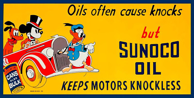 SUNOCO OIL MICKEY DONALD PLUTO 24'' HEAVY DUTY USA METAL GAS ADVERTISING SIGN